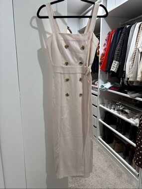 Sleeveless Double-Breasted Belted Midi Dress in cream. Never worn